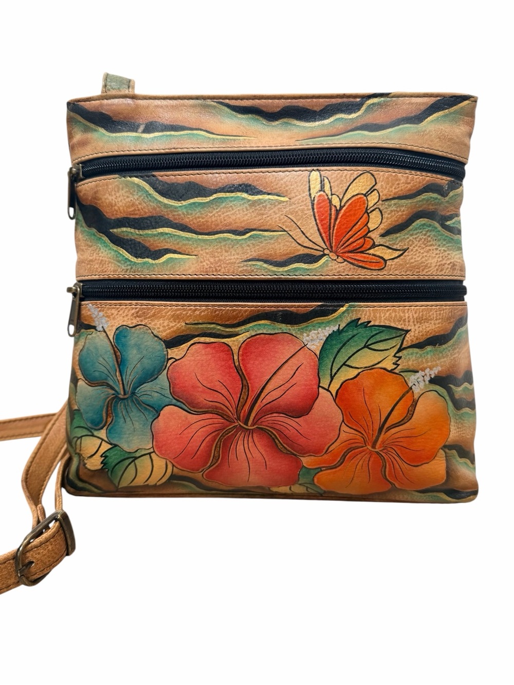 ANUSCHKA HAND PAINTED CROSSBODY LEATHER PURSE. - Picture 6 of 14